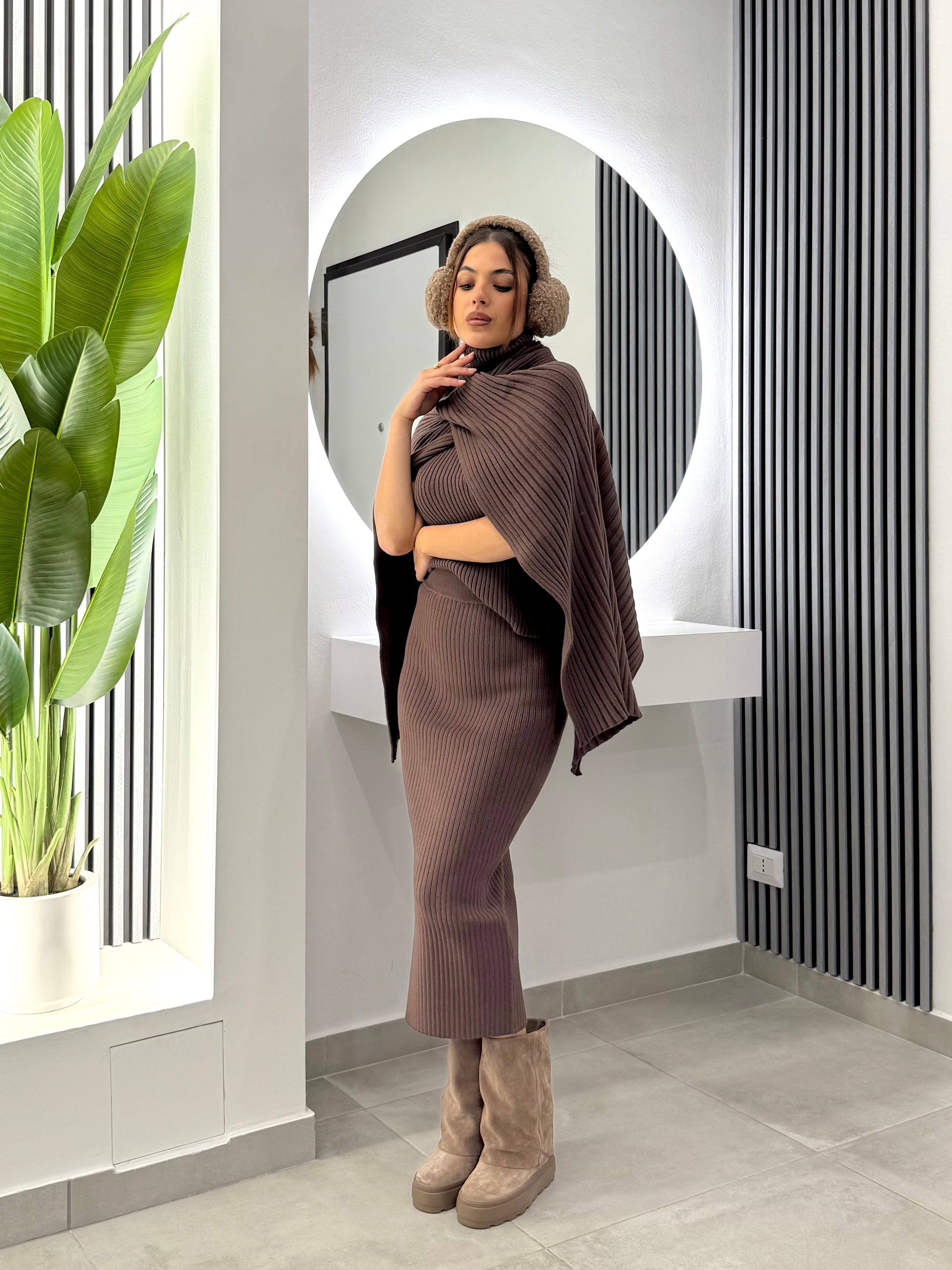 No Secrets - Poncho Maglia Coste Marrone