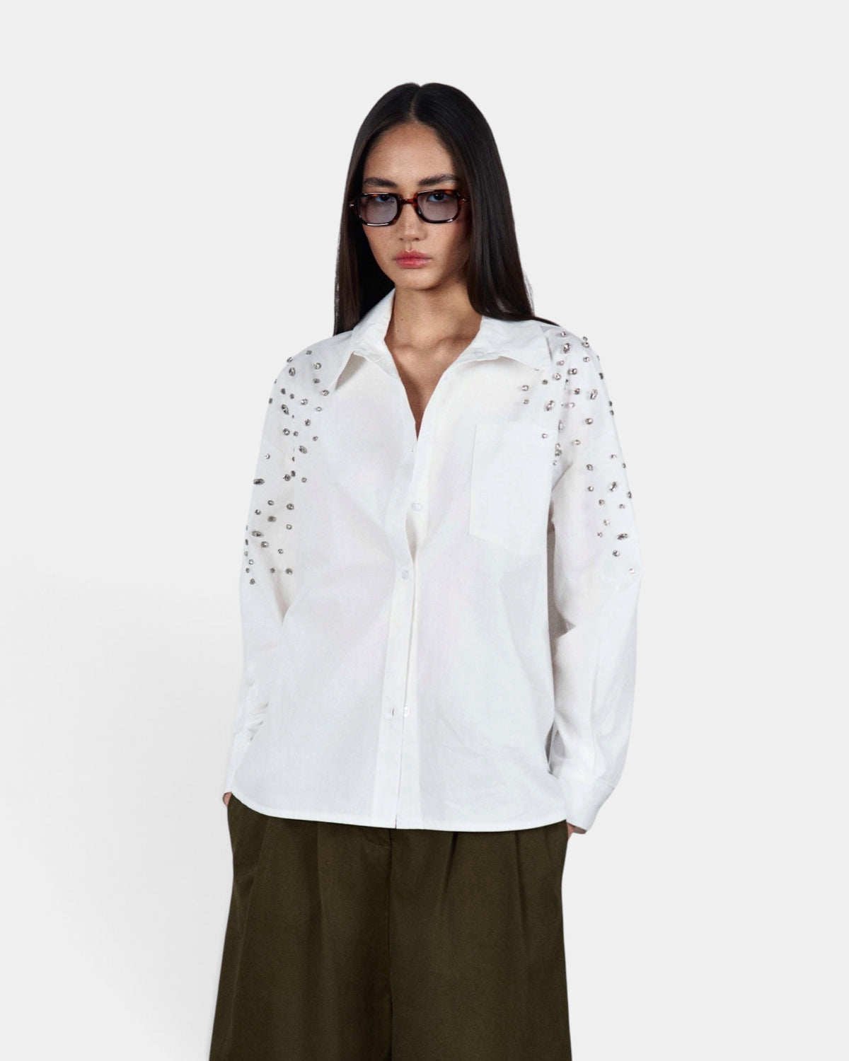 D'Elle - Giulia Mastini - Camicia Bianca con Applicazione Strass