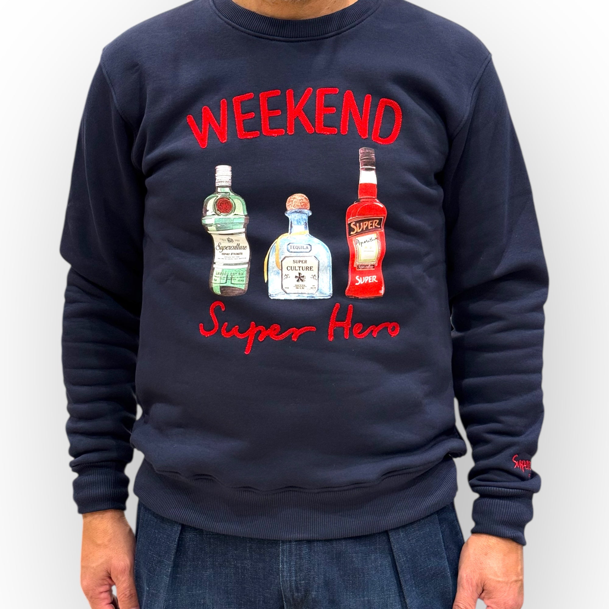 Superculture - Felpa Girocollo "Weekend Super Hero" Blu