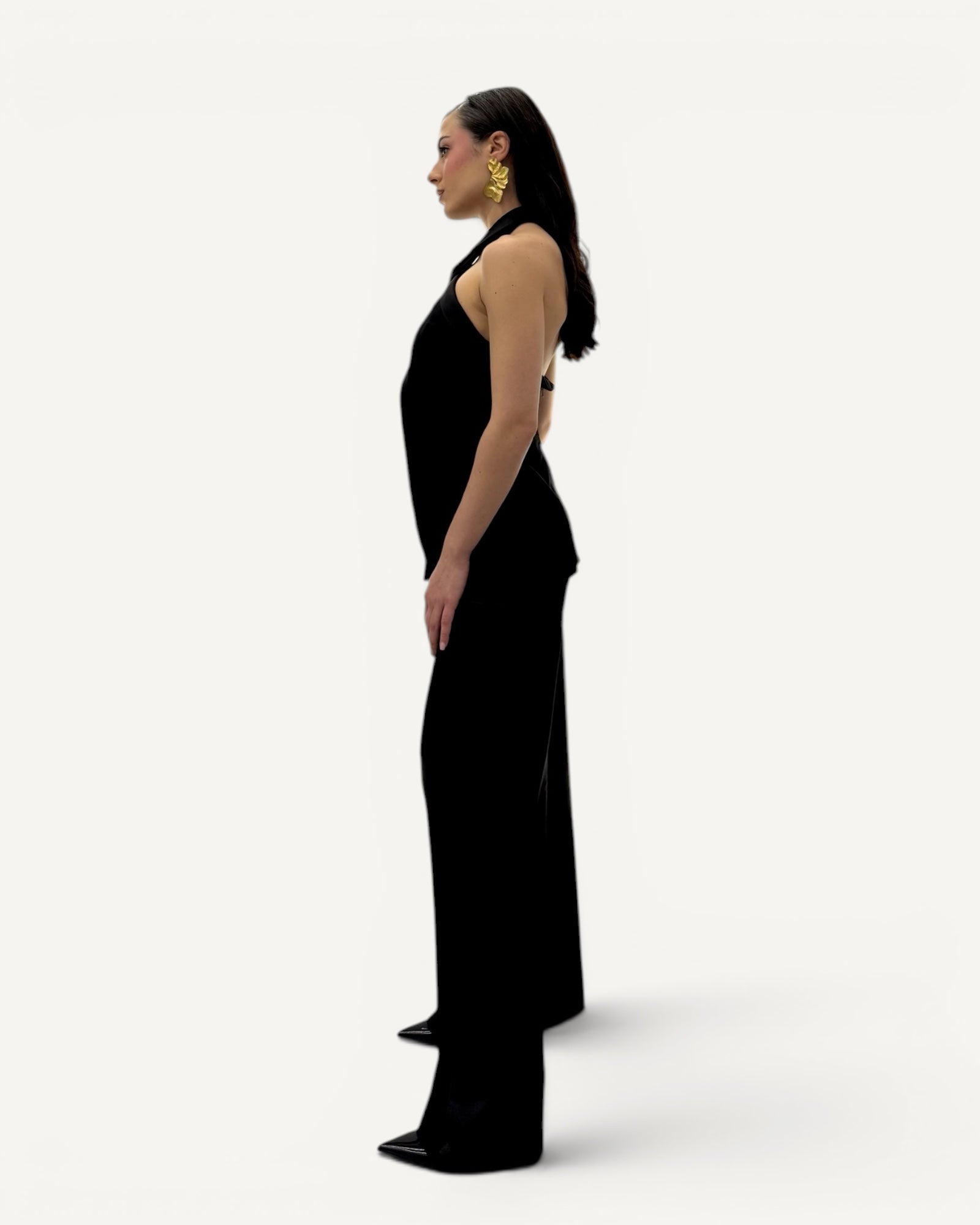 Hanita Couture – Pantalone Palazzo con Bande Laterali in Raso Smoking