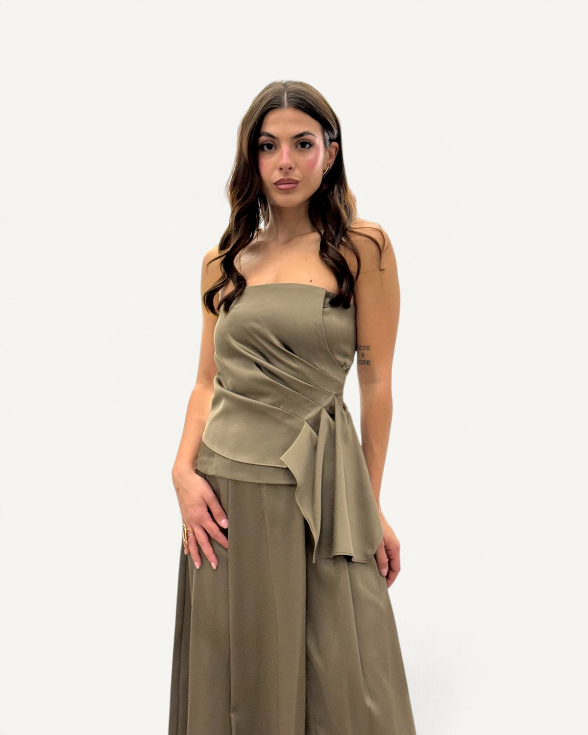 Koralline - Top Bustier in Raso Verde Militare