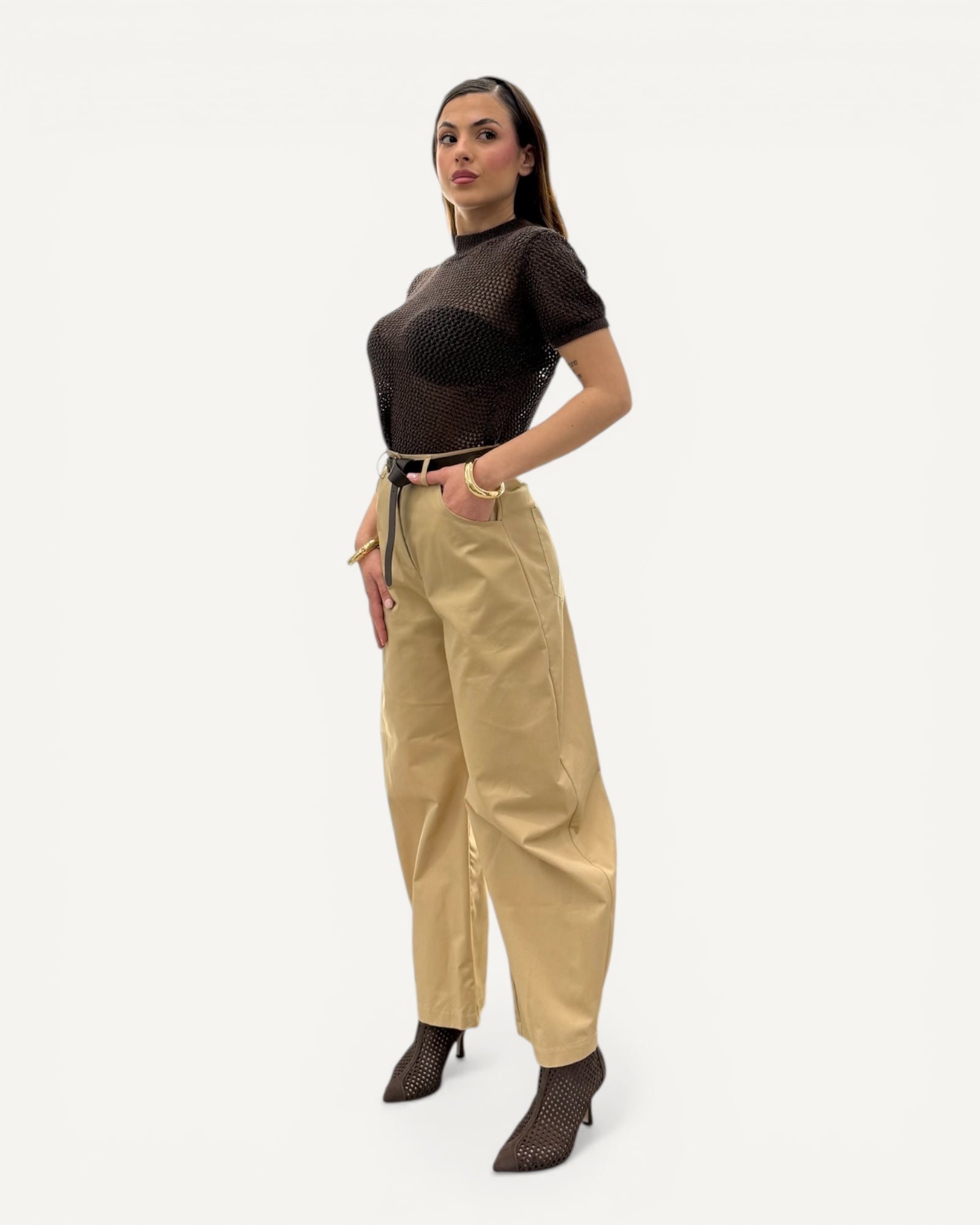 KikiSix - Pantalone Carrot Beige