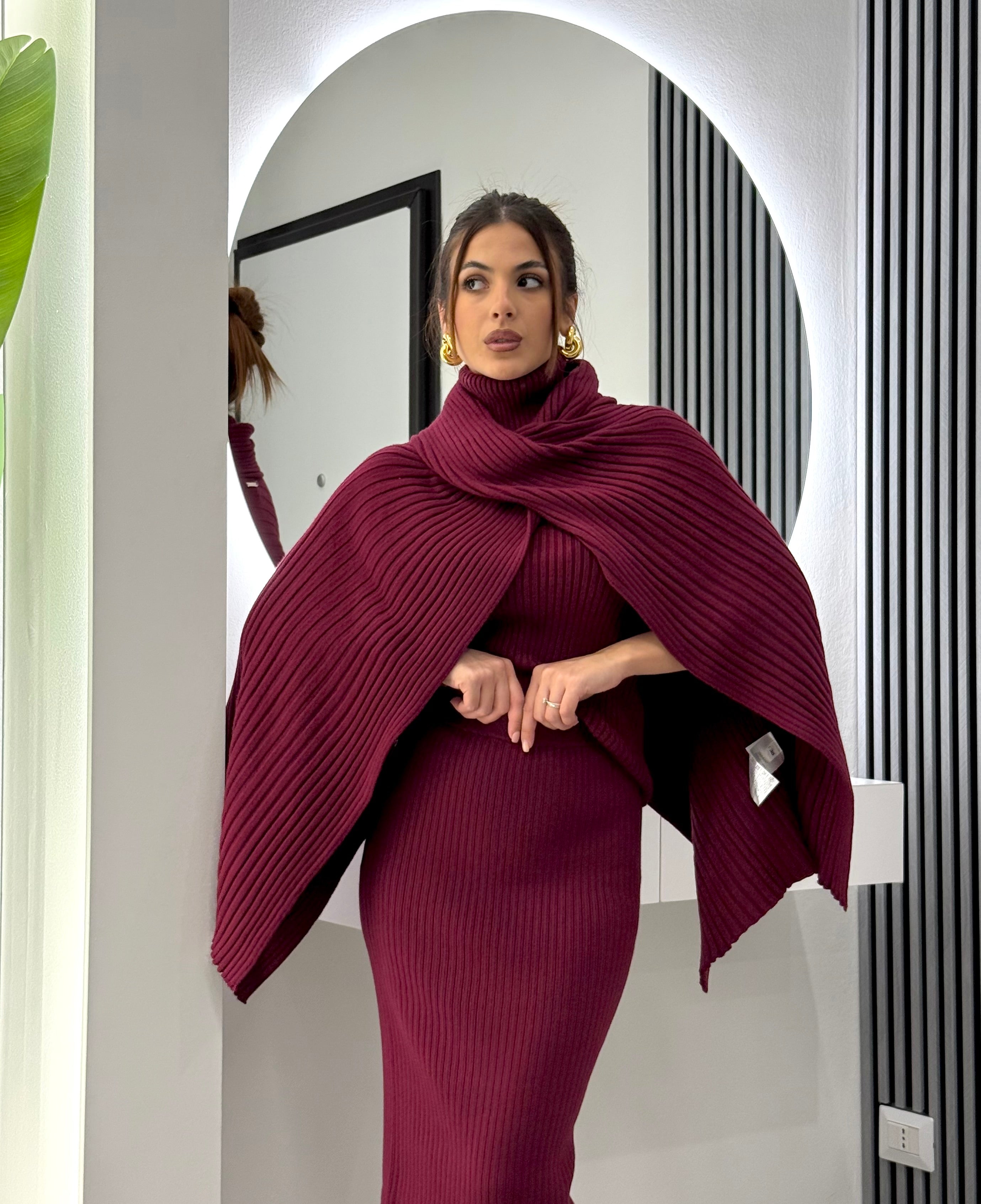 No Secrets - Poncho Maglia Coste Bordeaux
