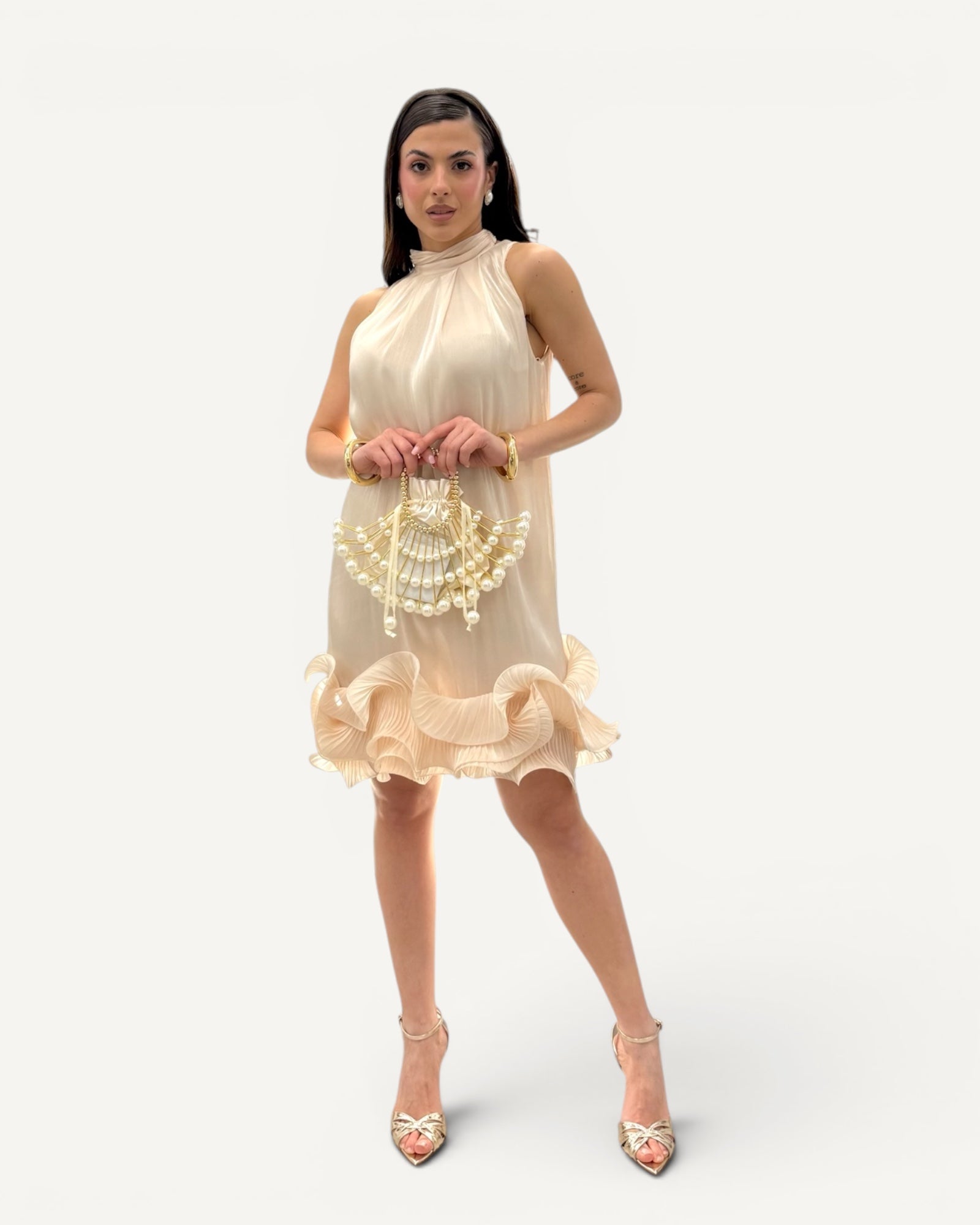 Hanita Couture – Abito Corto Rouches Vaniglia