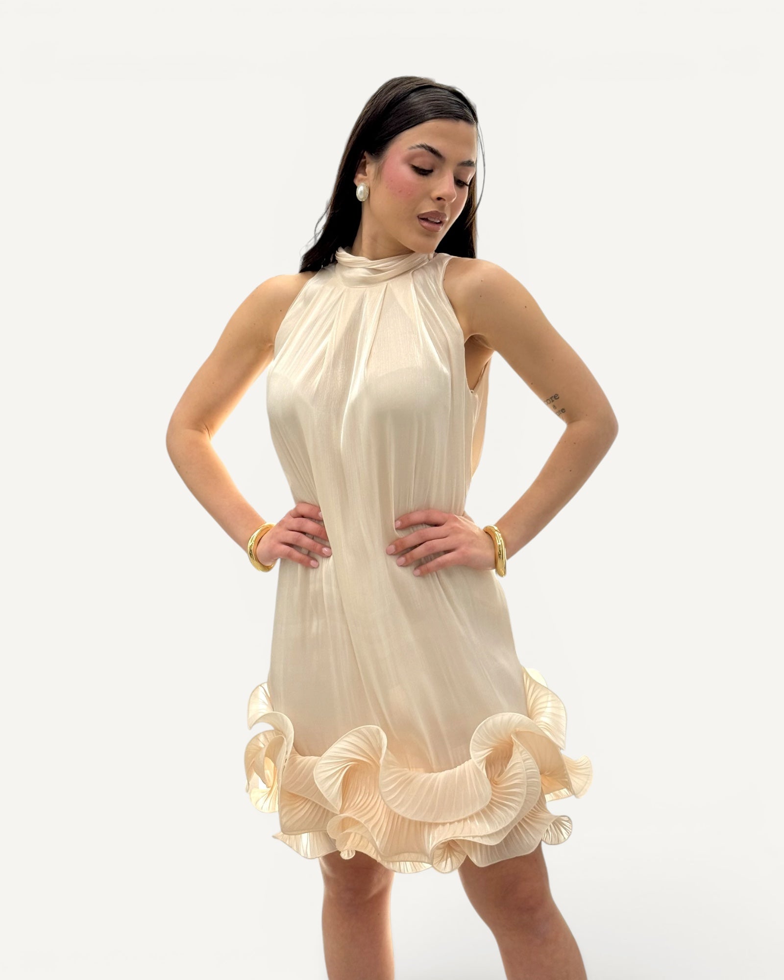 Hanita Couture – Abito Corto Rouches Vaniglia