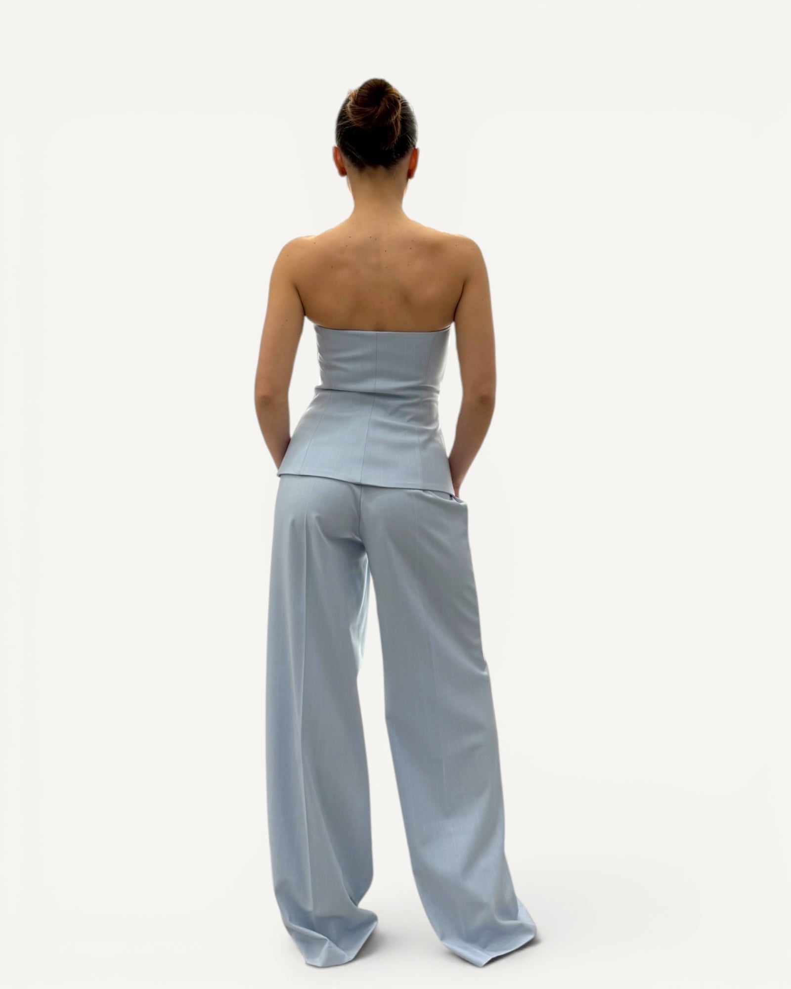 Silence Limited - Pantalone Palazzo Gessato Azzurro