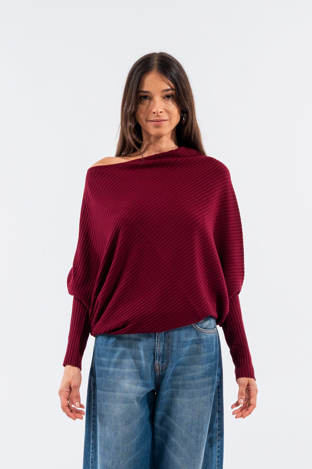 Kontatto - Maglia Asimmetrica A Coste Bordeaux