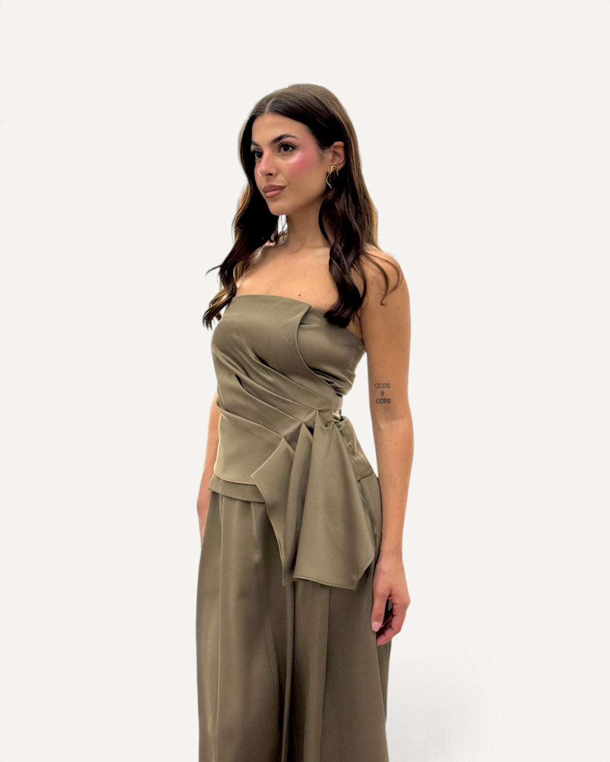 Koralline - Top Bustier in Raso Verde Militare