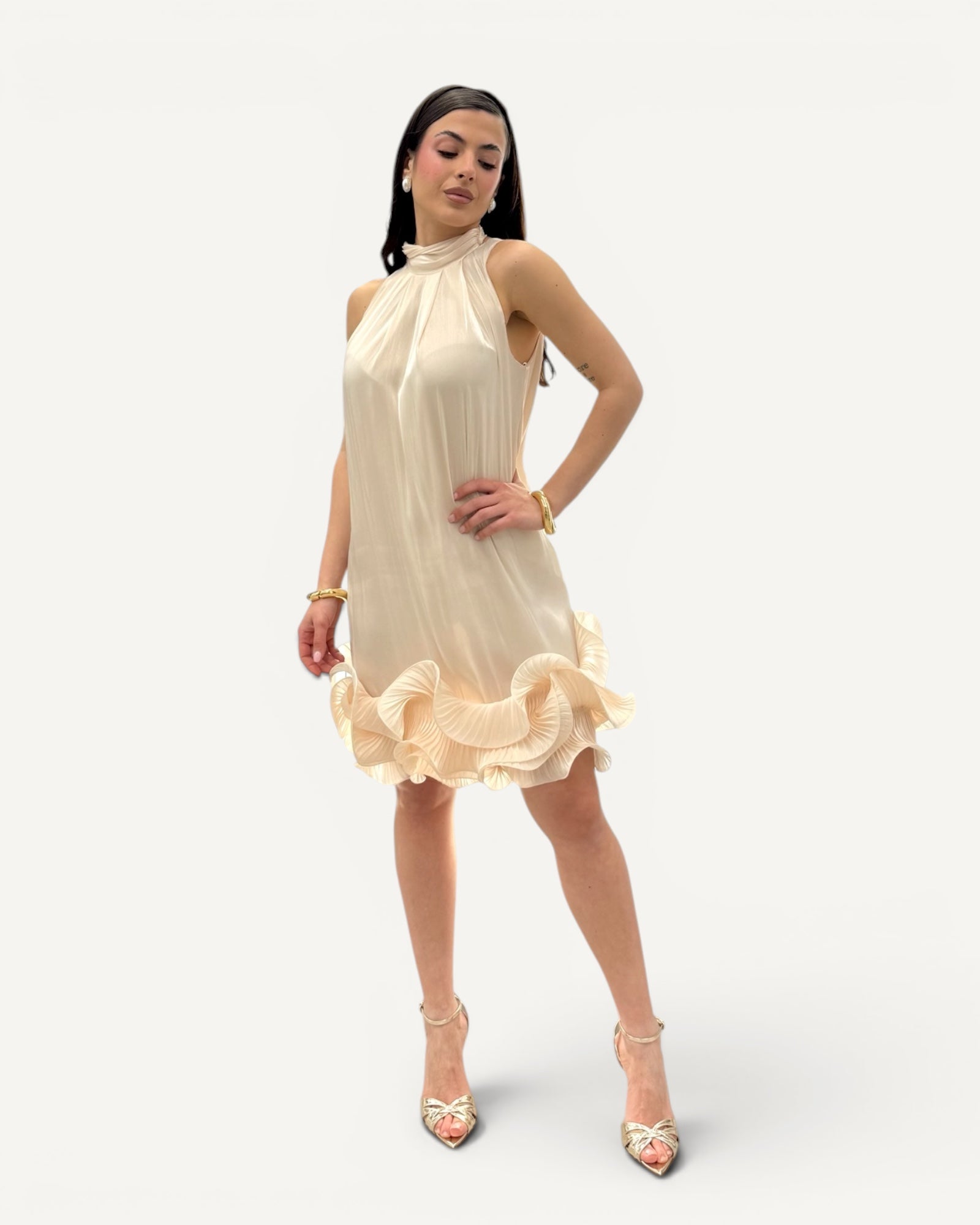 Hanita Couture – Abito Corto Rouches Vaniglia