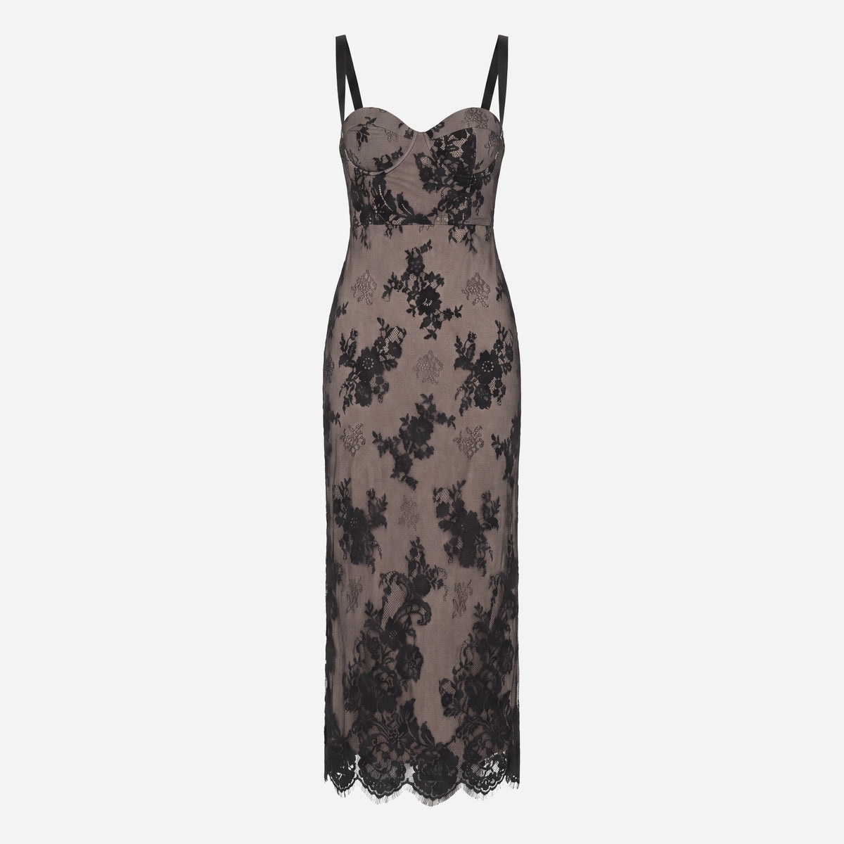 Silence Limited - Abito Lace lungo in pizzo nero e nude