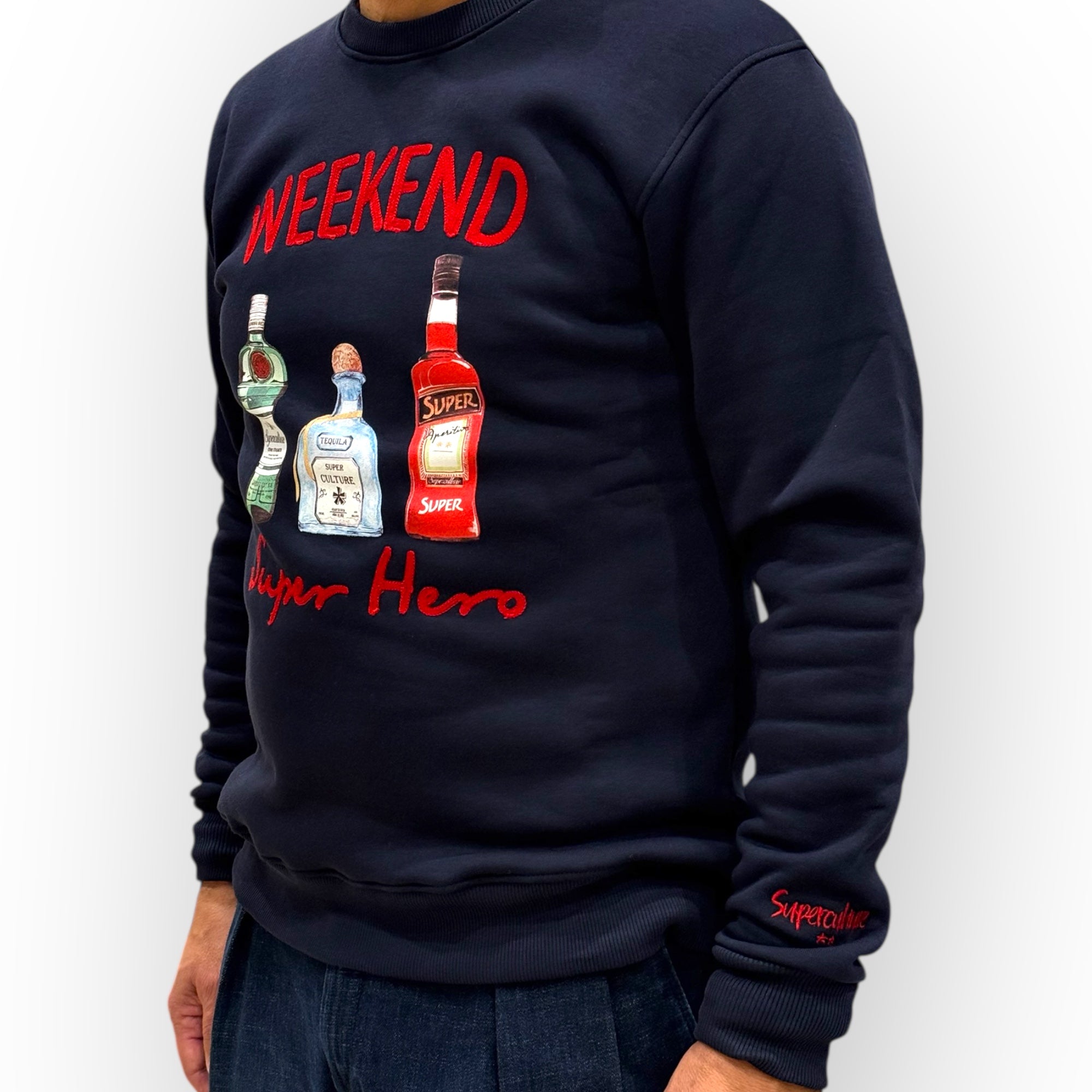 Superculture - Felpa Girocollo "Weekend Super Hero" Blu