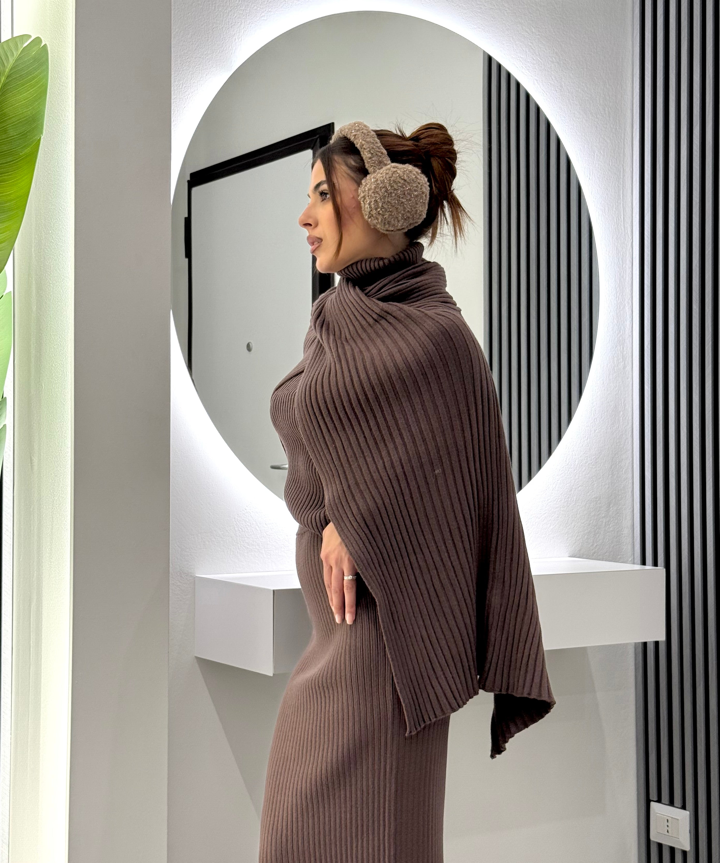 No Secrets - Poncho Maglia Coste Marrone