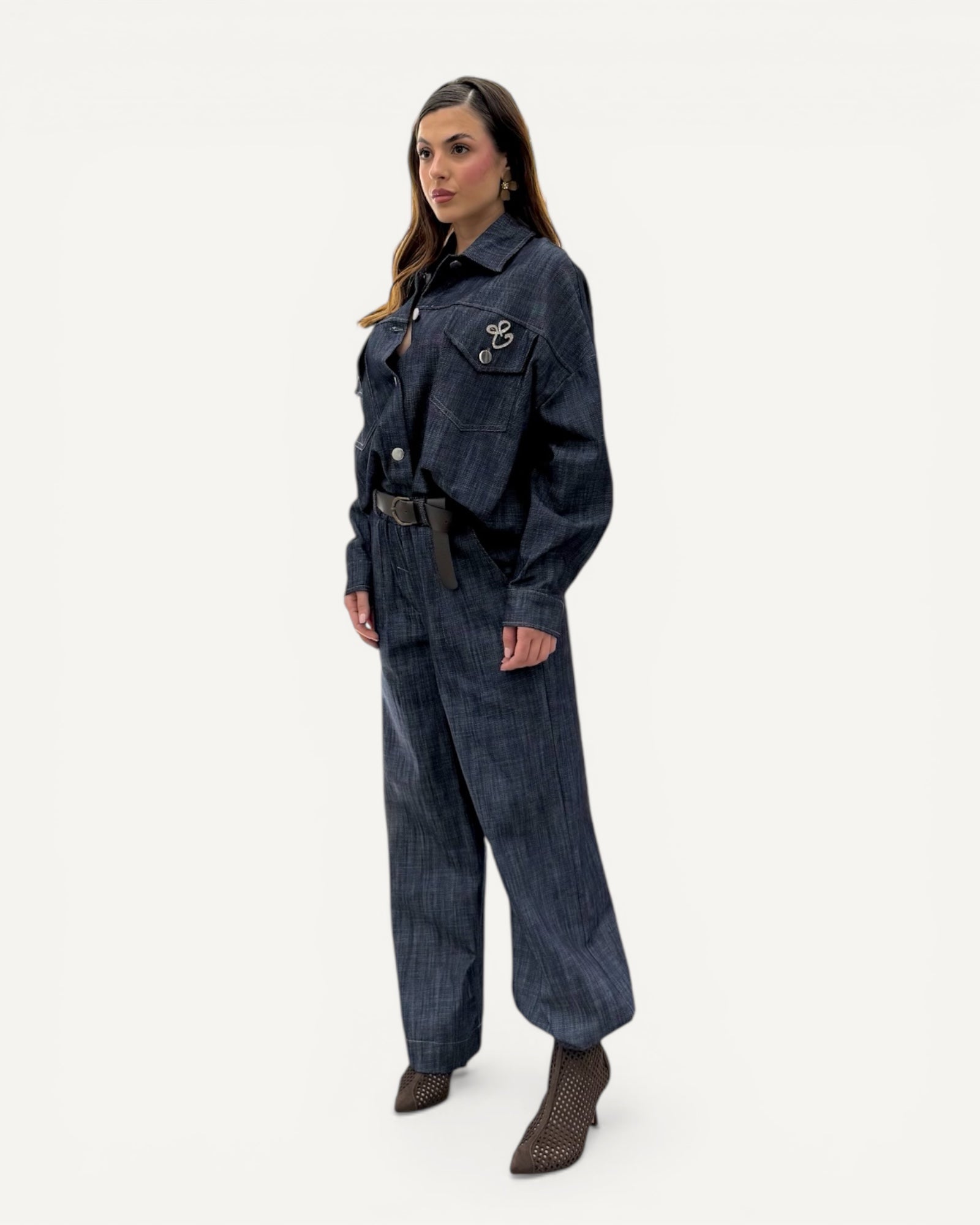 KikiSix - Bomber Jeans con Spilla