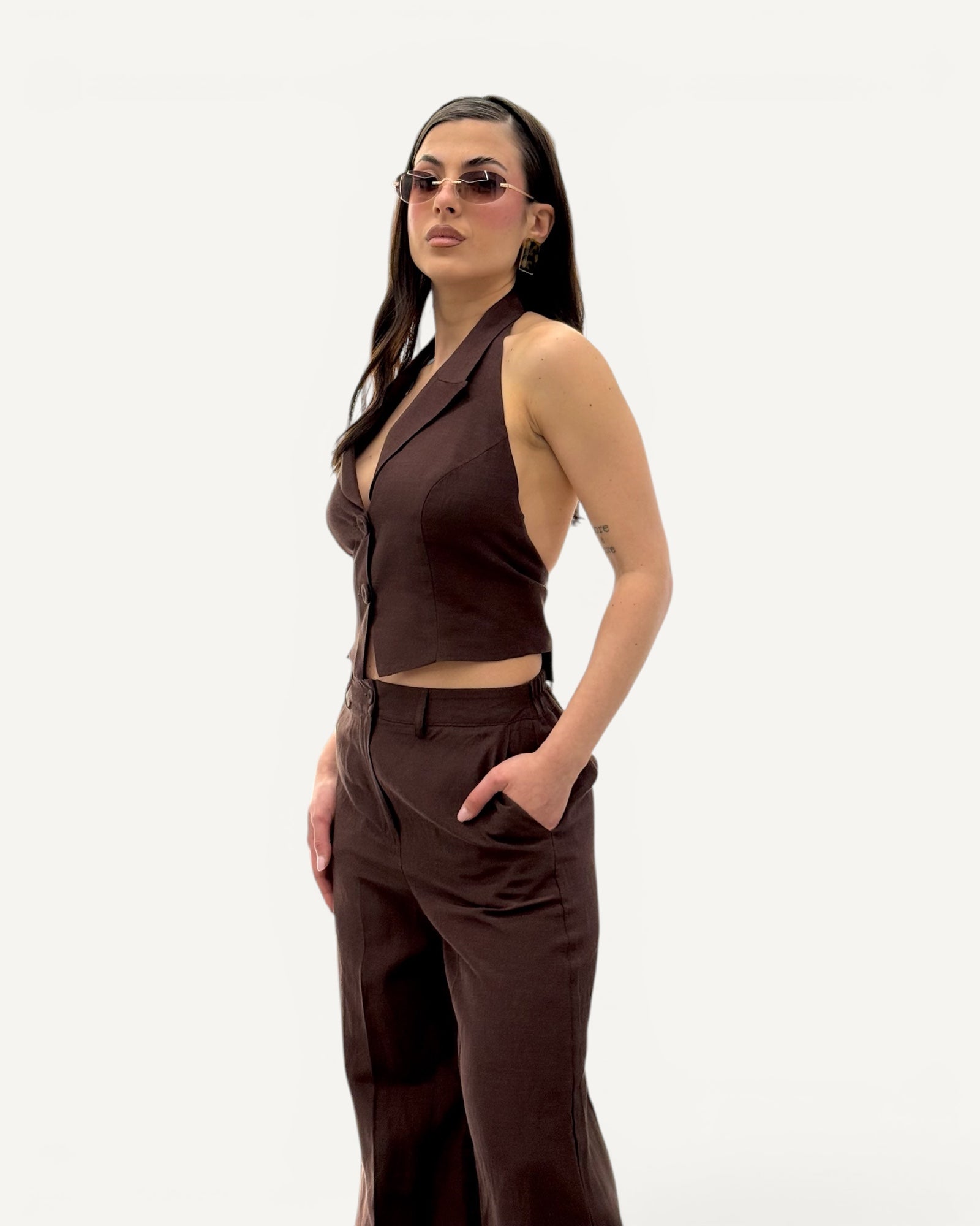 Hanita Couture – Gilet Ebano Marrone con Bottoni