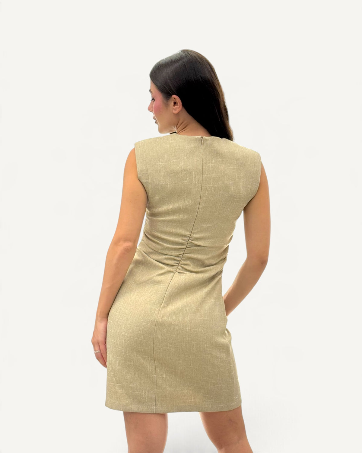Koralline - Abito Corto Beige con Perle e Strass