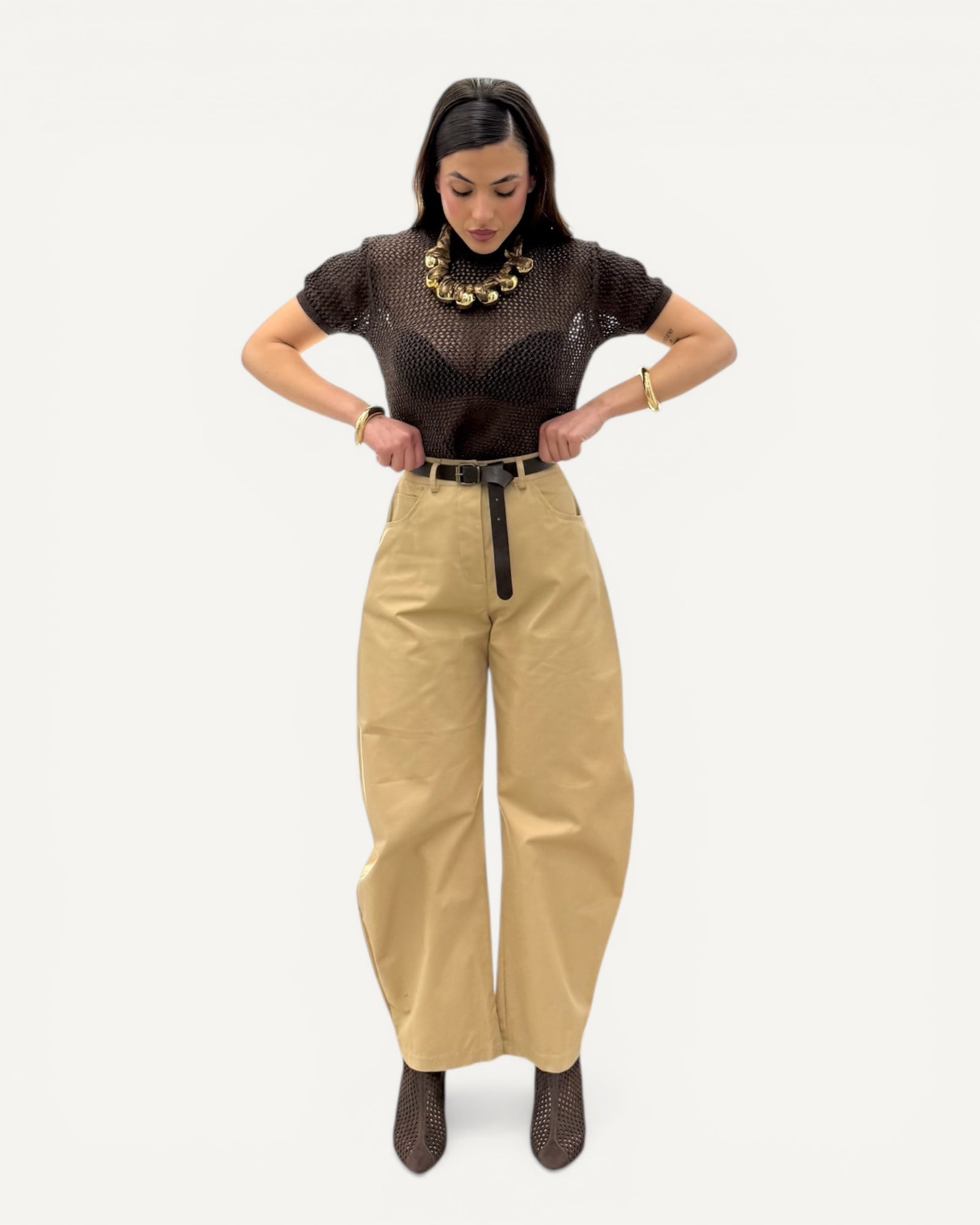 KikiSix - Pantalone Carrot Beige