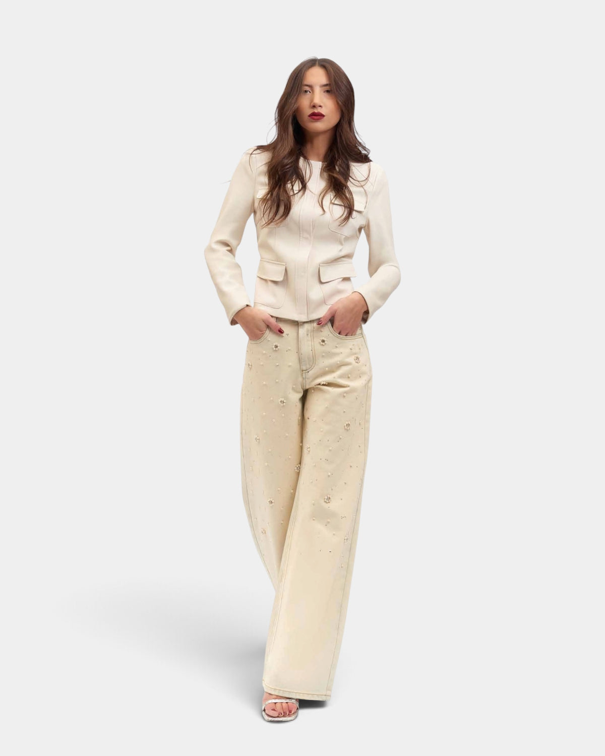 Koralline - Jeans Sabbiato a Zampetta con Ricami