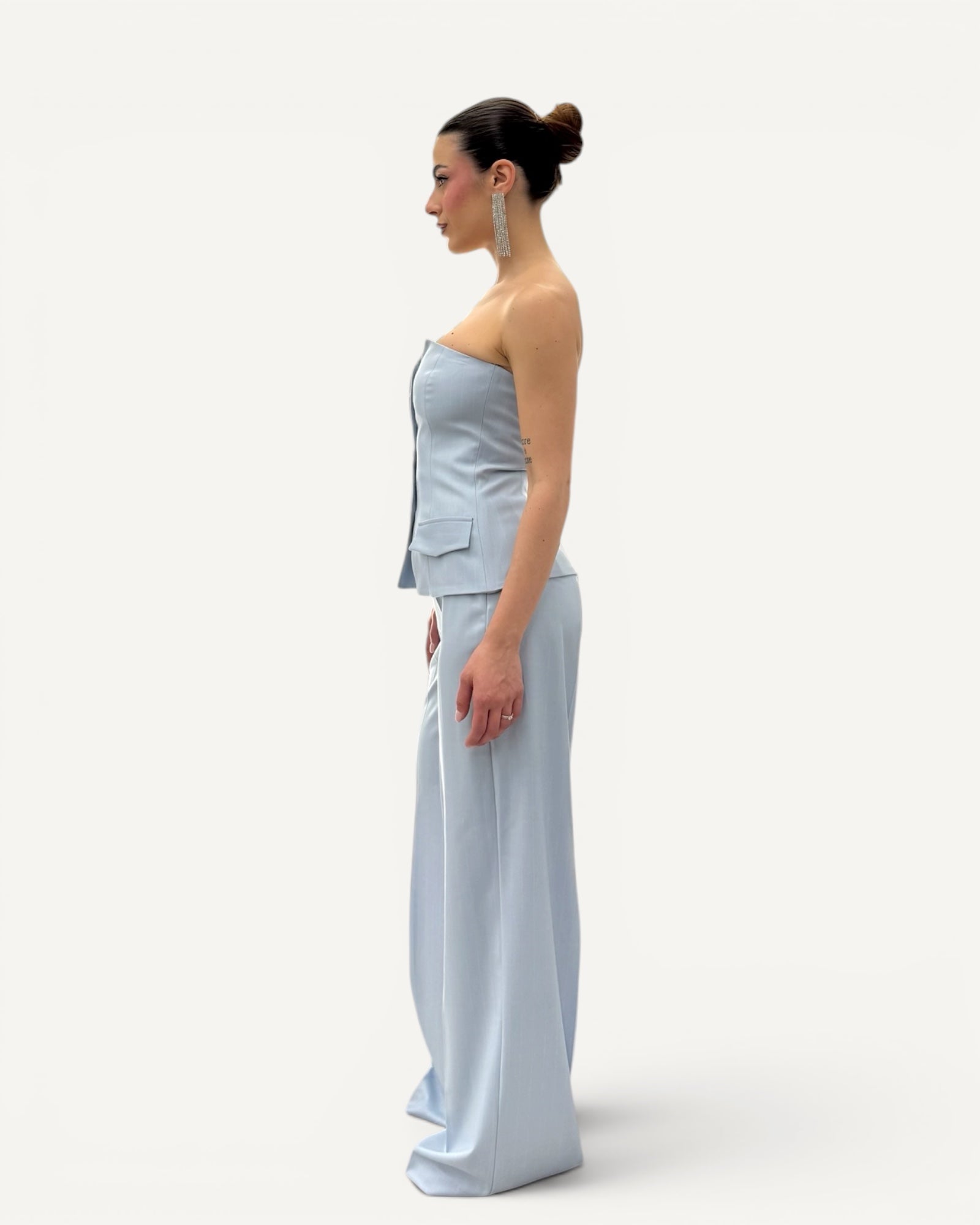 Silence Limited - Pantalone Palazzo Gessato Azzurro