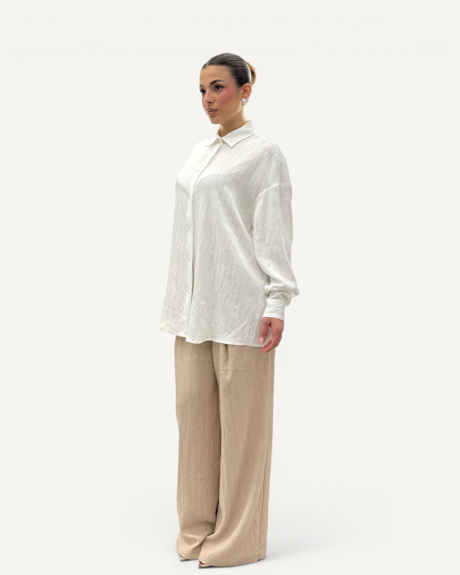 Silence Limited - Pantalone Misto Lino Gessato Paillettes