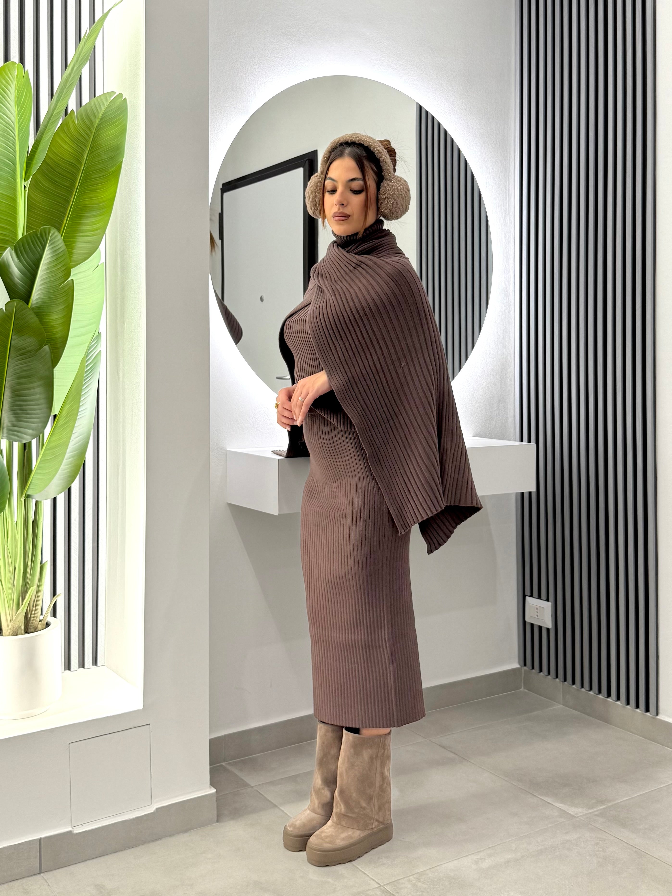 No Secrets - Poncho Maglia Coste Marrone