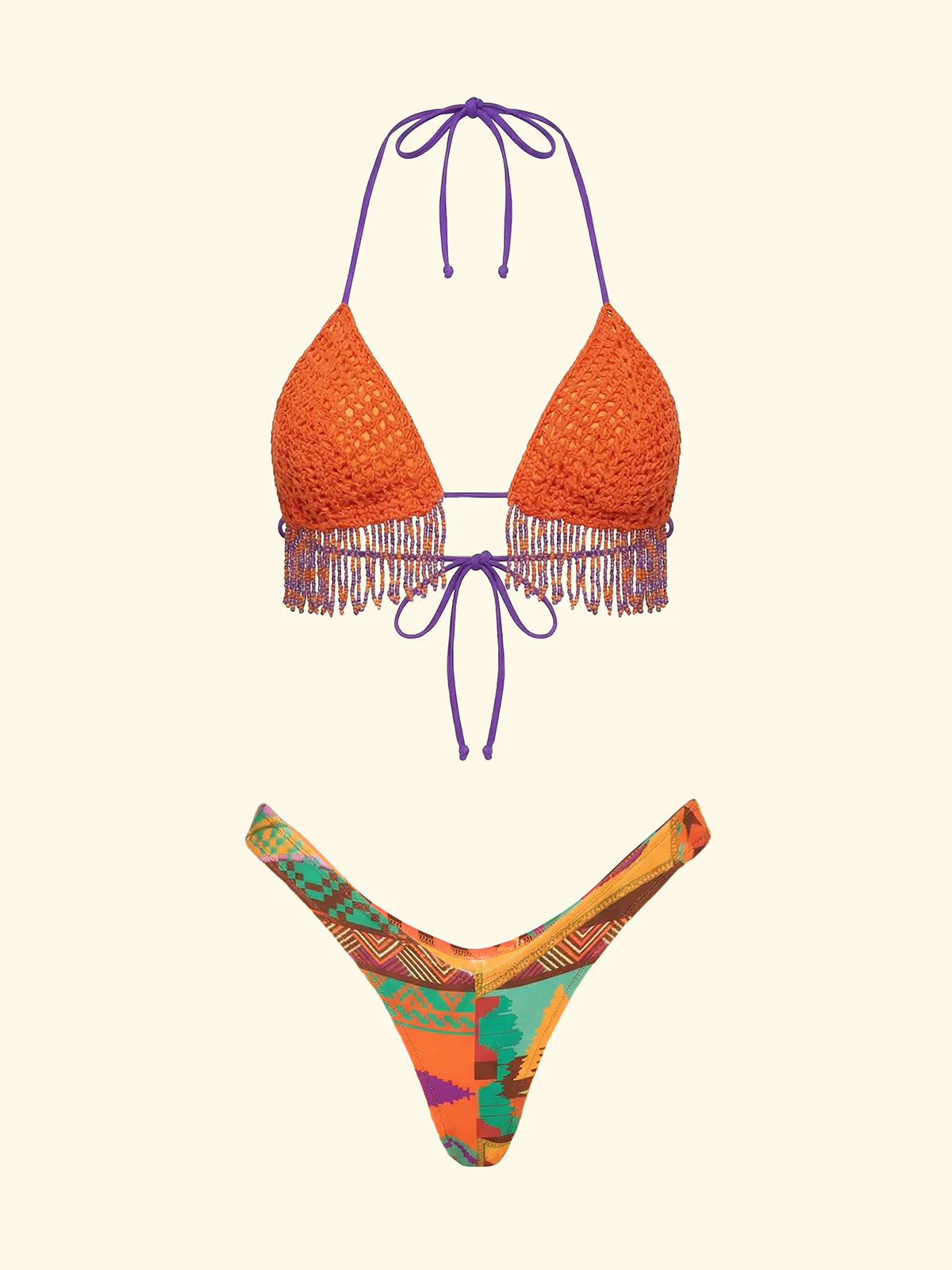 F**K - Bikini Triangolo Uncinetto con Frange Perline SW0210-X11