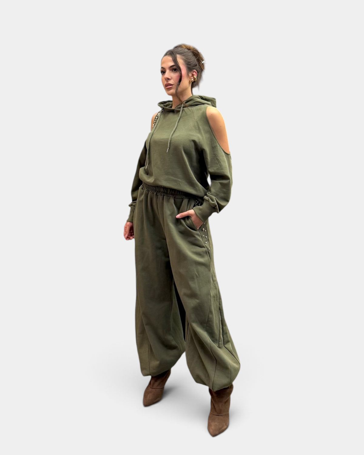 D'Elle - Giulia Mastini - Pantalone Felpa Strass Verde