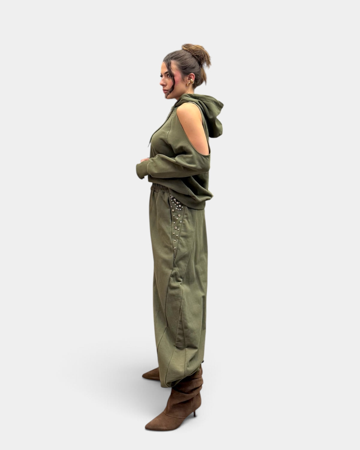 D'Elle - Giulia Mastini - Pantalone Felpa Strass Verde