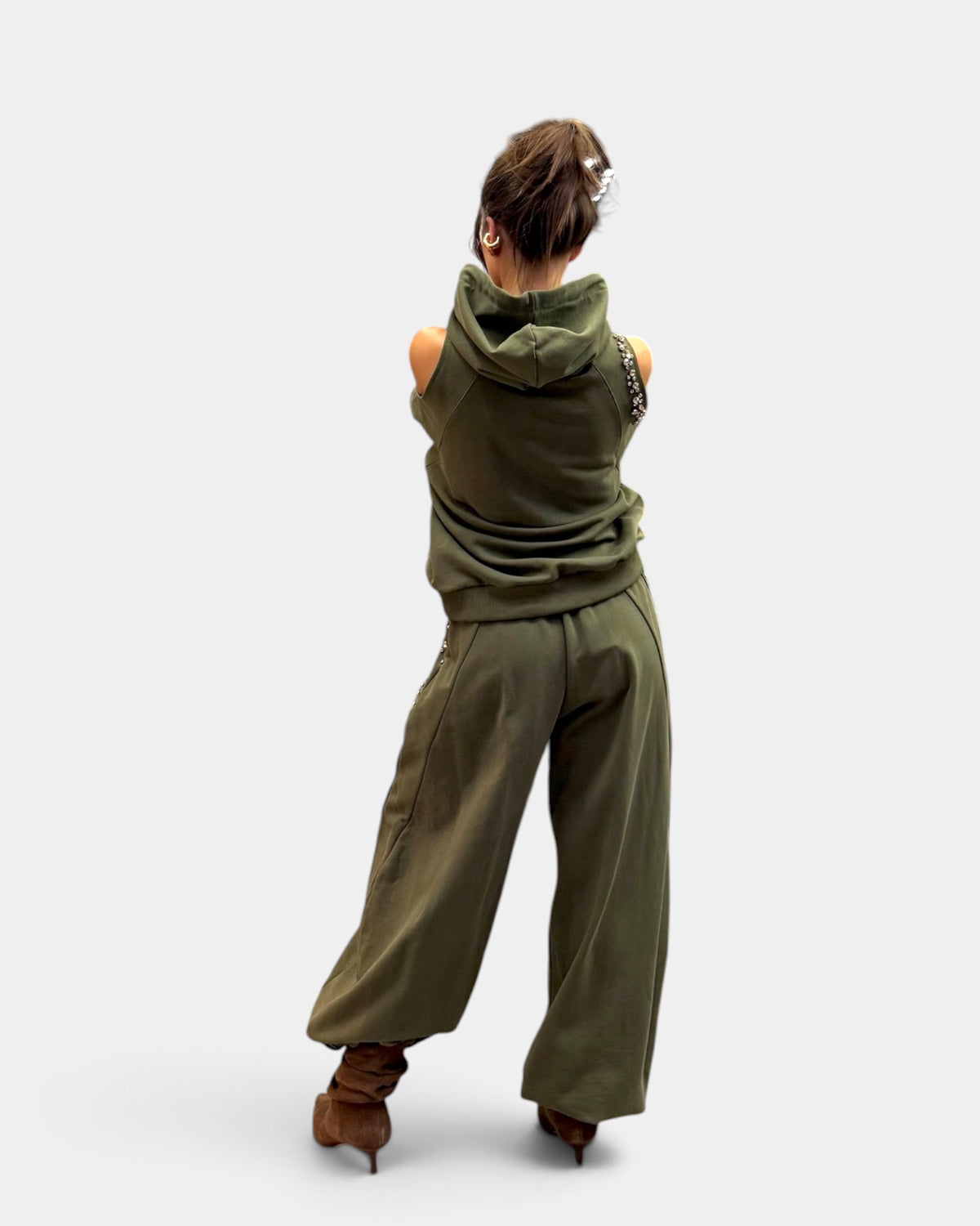 D'Elle - Giulia Mastini - Pantalone Felpa Strass Verde