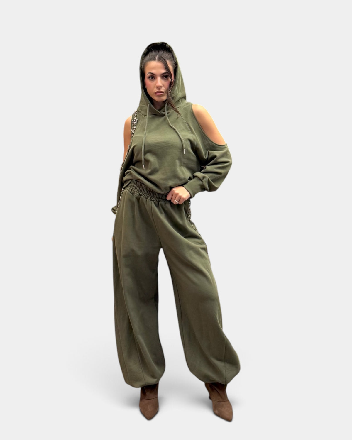 D'Elle - Giulia Mastini - Pantalone Felpa Strass Verde