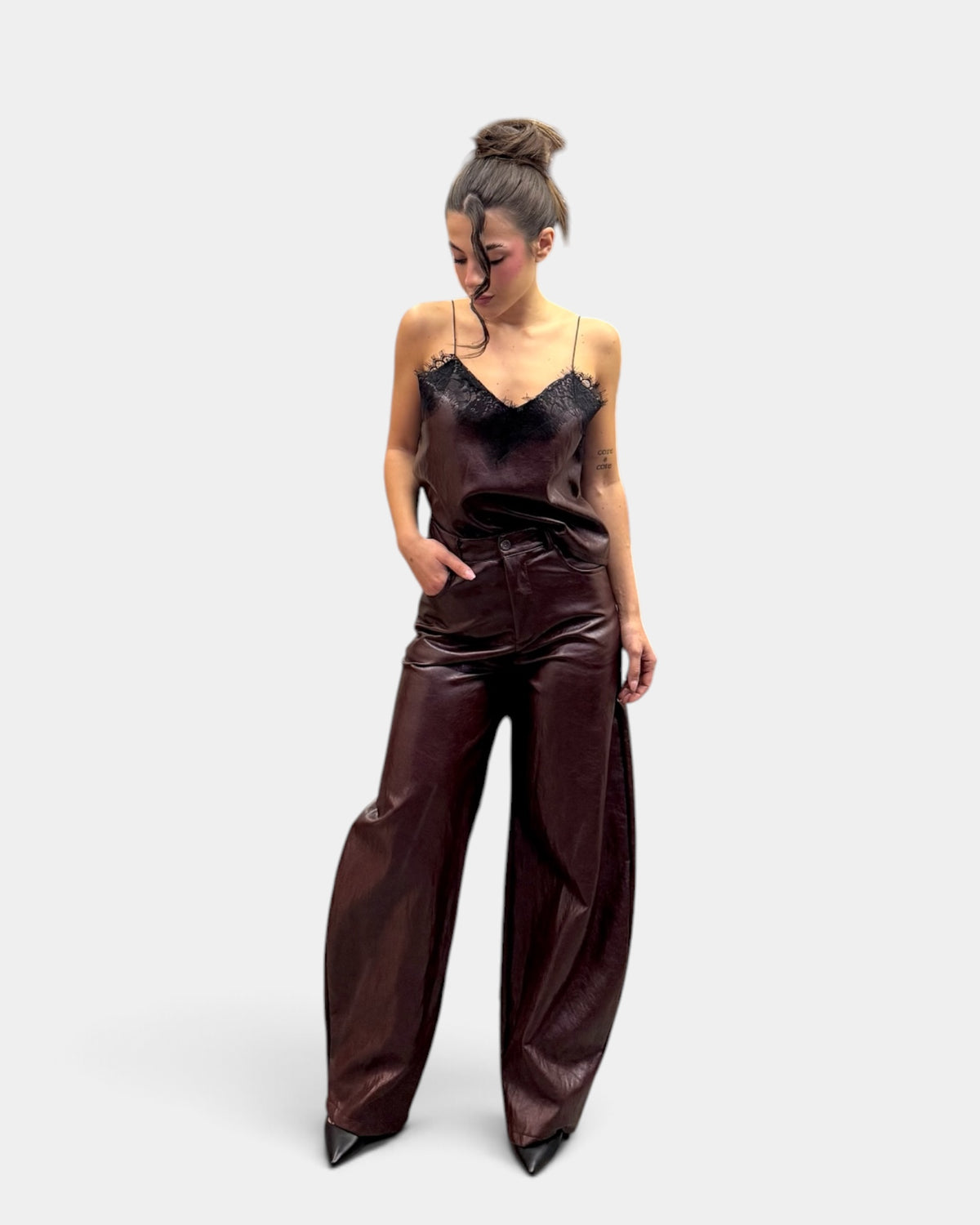 D'Elle - Giulia Mastini - Pantalone Balloon Ecopelle Bordeaux