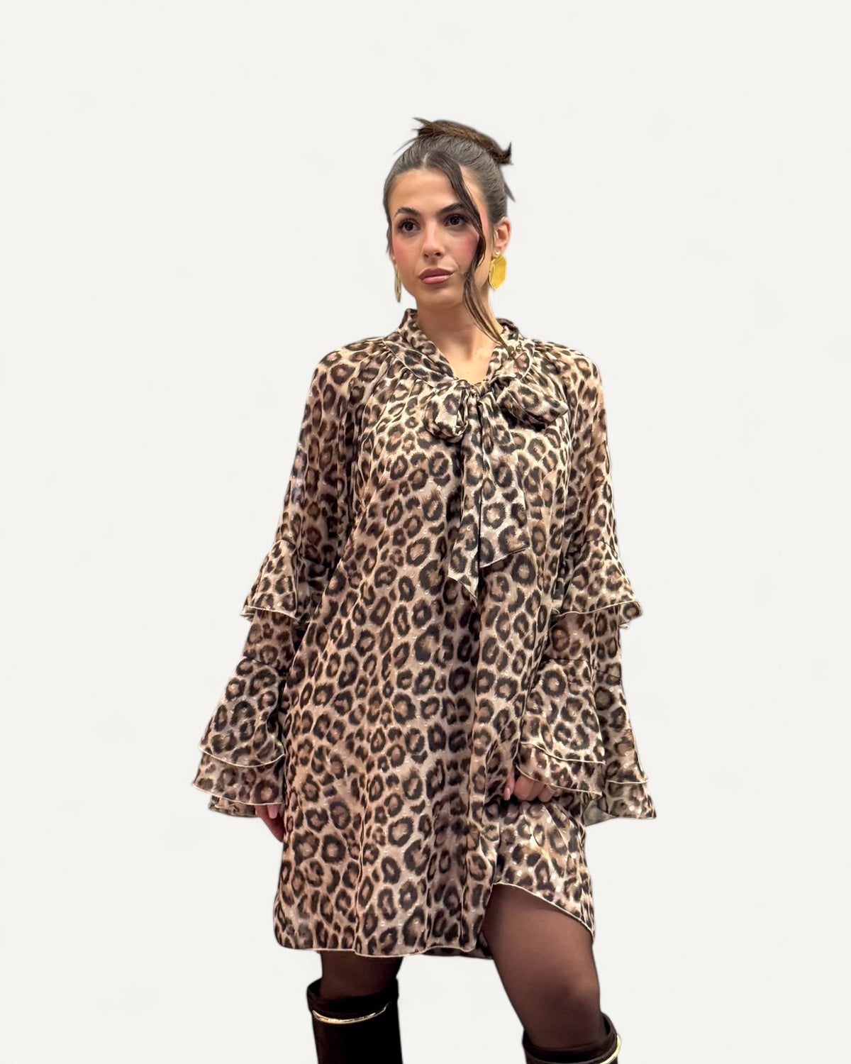 D'elle - Giulia Mastini - Abito Maculato Maniche Balze